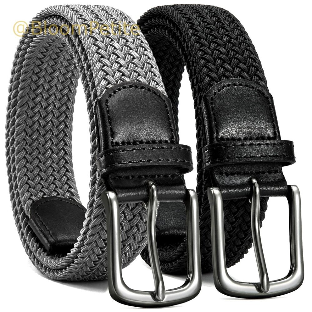 Stretch Belt Men 2 Pack Braided Golf Belts Elastic For Pants